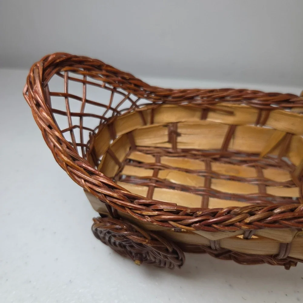 Vintage‎ Miniature Wicker Basket Wagon Small Decorative Cart Brown Wood